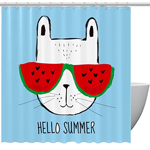 Rideau de douche Hello Summer Cat 152x183 cm avec 12 crochets