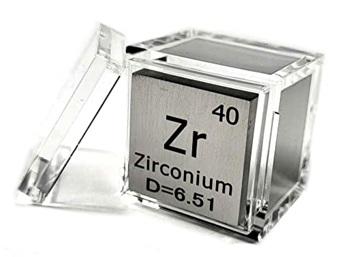 Image of 1 inch 25.4mm Zirconium Metal Cube Zr up to 99.9% Pure Periodic Table Element Engraved Density Collection Science Education Display Block Cube + Acrylic Case Box - 1PC