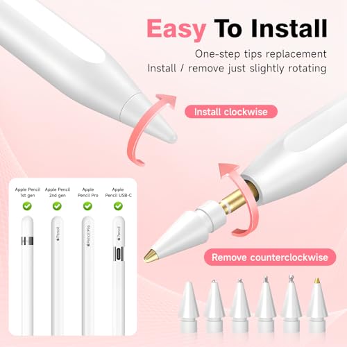 Image of 2026 Upgraded 6 Pack Apple Pencil Tips Replacement Accessories for Apple Pencil Pro /1st Gen /2nd Gen /USB-C, Apple Pen Writing Tips, Metal Drawing Tips (Pink)