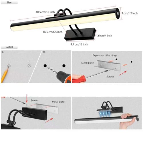 Image of Picture Light,Magnetic Wall Lights 5000mAh,16 inch Art Light for Painting,Black | Photo Lights for Wall Rechargeable,Remote Timer and Dimmer Gallery Light,Metal Gallery Light for Portrait Display Frame
