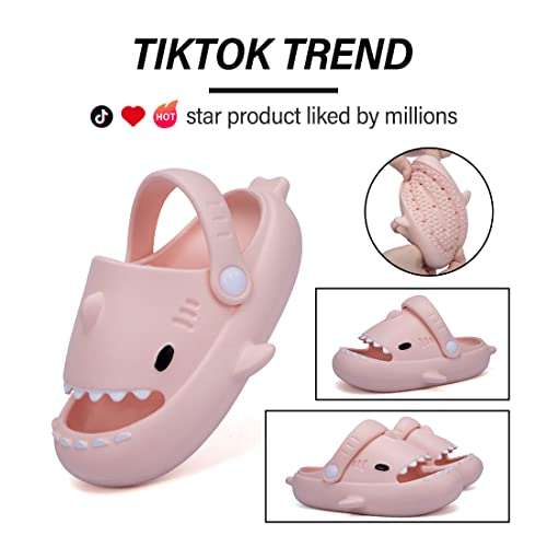 Guumor Toddler Kids Shark Slides, Shark Slippers For Boys Girls Non-Slip, Kids Novelty Cloudy Shark Sandals Lightweight, Pink #TOP1