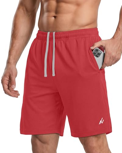 NY Threads Mens Athletic Shorts Quick Dry Loose-Fit Lightweight Running Workout Gym Shorts with Pockets Large Red