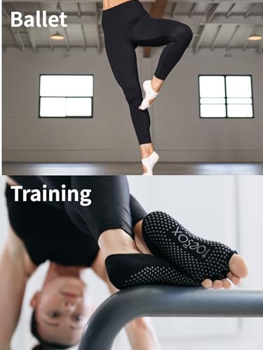 Image of toesox Elle Half Toe Grip Socks - Non-Slip Grip Sole for Yoga, Pilates, Gym - Non Skid Open Toe Socks for Women
