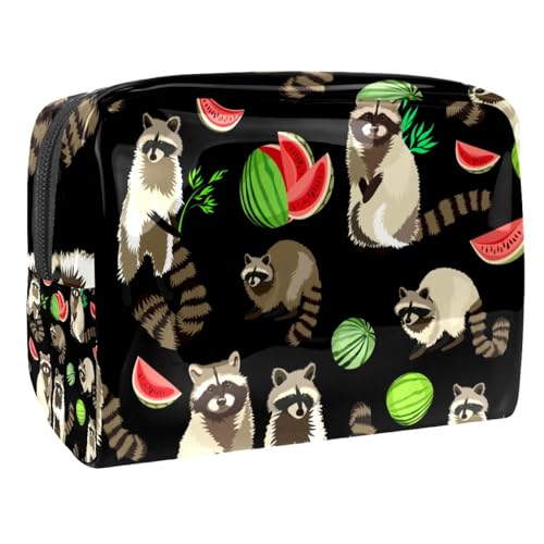 Sacs de maquillage imprimé pastèque et raton laveur double zip robuste