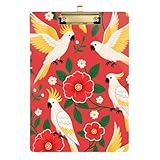 Porte-bloc pour infirmière avec perroquet blanc doré avec fleurs rouges - Planche rigide pour entraîneurs de softball - Porte-bloc pour enseignant - Tablas para escribir - Taille 9 x 12