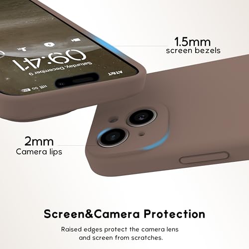 Coque silicone liquide iPhone 15 marron clair avec protection camera