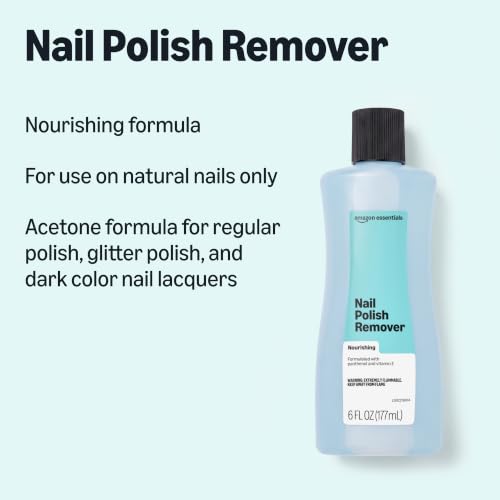 Image of Amazon Essentials Nail Polish Remover, Nourishing, Acetone-Based, Formulated with Panthenol and Vitamin E, 6 Fl Oz