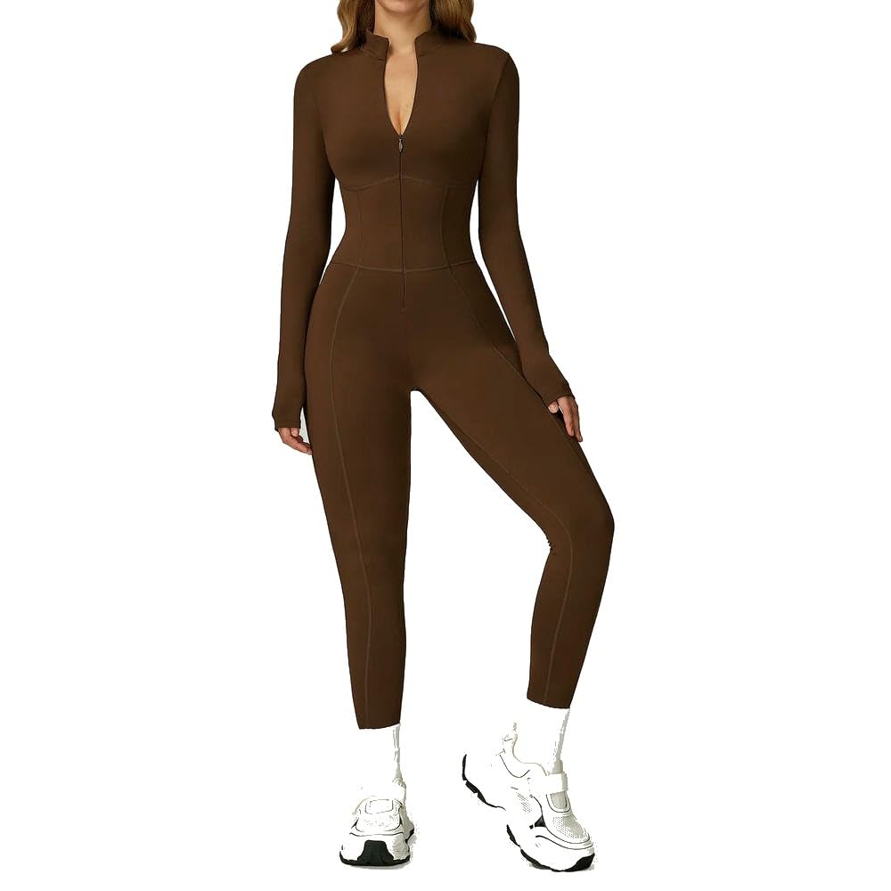 QXDZSW Combinaison de yoga d'hiver pour femme Combinaison une pièce Vêtements de sport pour femmes Barboteuses à manches longues Salopette haute élastique Body