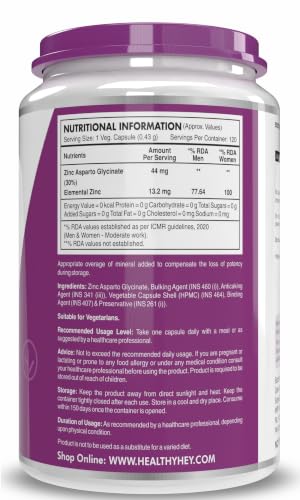 HealthyHey Nutrition Zinc Asparto Glycinate 30%, 120 Capsules — Zinc Supplements - image 3