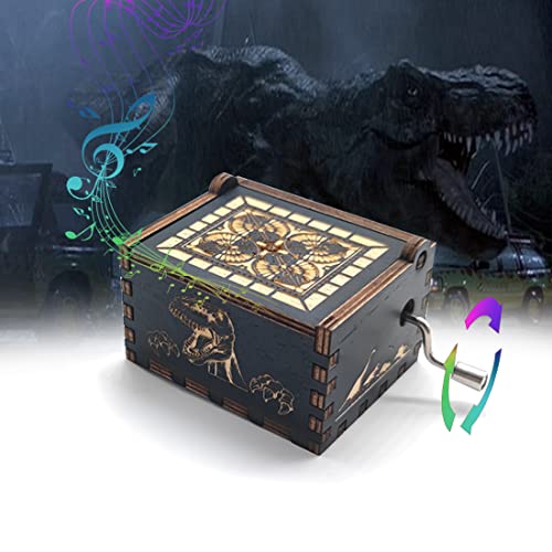 Bolunlun Jurassic music box, wooden hand-cranked music box, wooden toy for movie fans, gift for boyfriend and kids, perfect for Valentine's Day, birthday, Halloween and Christmas. (Jurassic song)