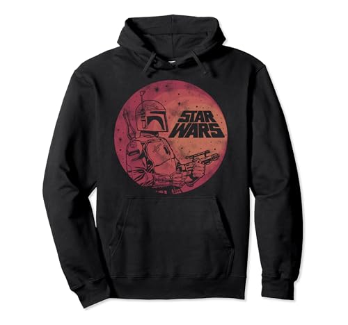 Image of Star Wars Boba Fett Distressed Moon & Stars Poster Pullover Hoodie