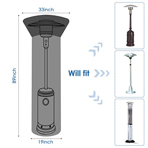 KinCam Patio Heater Cover 420D Waterproof with Zipper, Standup Outdoor Round Heater Covers 89\'\' H x 33\" D x 19\" B