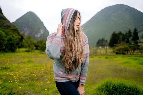 Image of Womens Alpaca Zip Up Hoodie Sweater - Soft Warm Knit Jacket with Hood - Boho Winter Cardigan for Women