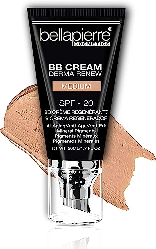 bellapierre BB Cream with SPF 20 - Tinted Sunscreen, Concealer, Matte Foundation, & Moisturizing Face Cream | Lightweight Formula + Pump Top Applicator | Non-Toxic & Paraben Free - 48 ML - Medium