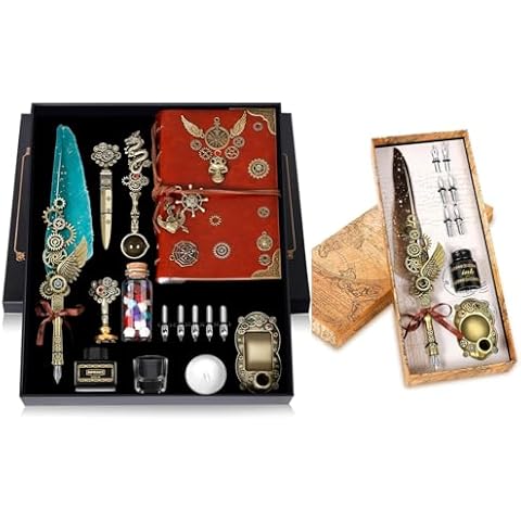 Aifeiter Feather Pen Set,Quill Pen Ink Set Leather Notebook With Quill Pen Cover