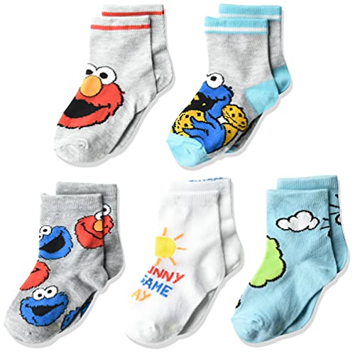 Sesame Street unisex baby Sesame Street 5 Pack Crew Casual Sock Grey Blue Multi 2-4T US