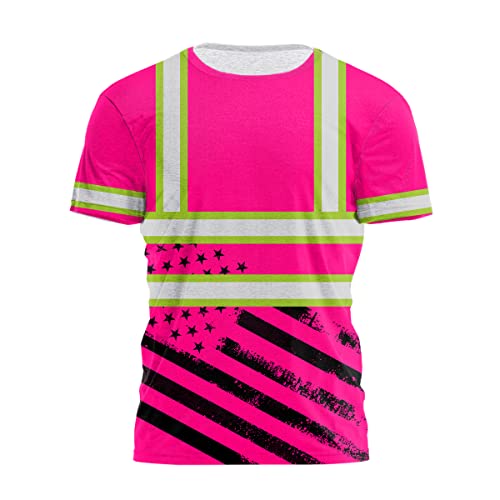 HiVis Custom Color US Flag High Visibility Shirt Men Women Pink Neon USA Flag Custom Name Reflective Safety Workwear Runners Patriotic