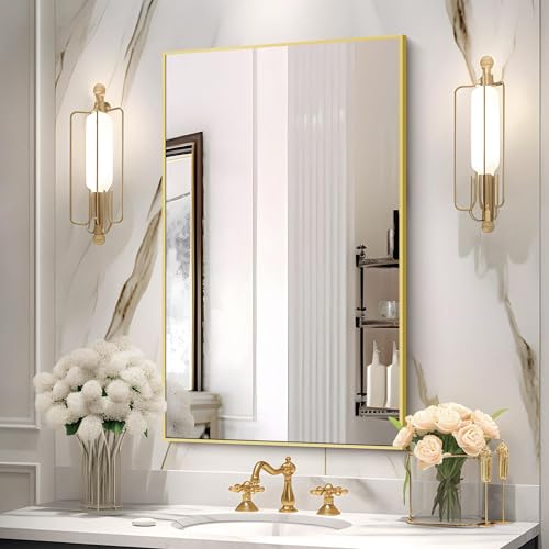 Image of COFENY Gold Bathroom Mirror for Wall, 30x48 Inch Rectangle Mirrors with Metal Frame, Modern Vanity Wall Mirror Decor for Bathroom Living Room, Entryway Hangs Horizontal or Vertical