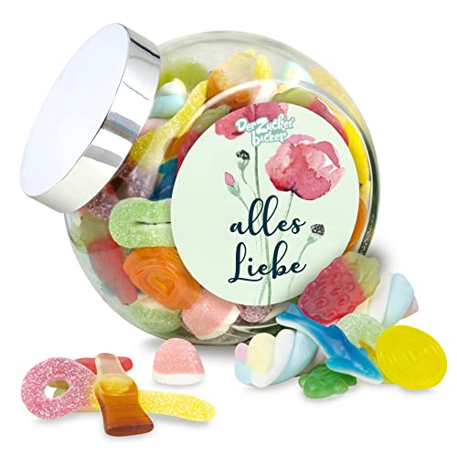 Süßigkeitenglas Alles Liebe – leckerer Süßigkeiten-Mix im Glas, tolles Geschenk zum Geburtstag, zur Prüfung oder zum Abschied