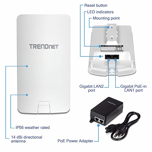 Image of TRENDnet 14 DBI WiFi AC867 Outdoor Poe Preconfigured Point-to-Point Bridge Kit, 14 DBI Directional Antennas, for Point-to-Point WiFi Bridging Applications, 5GHz, AC867, TEW-840APBO2K