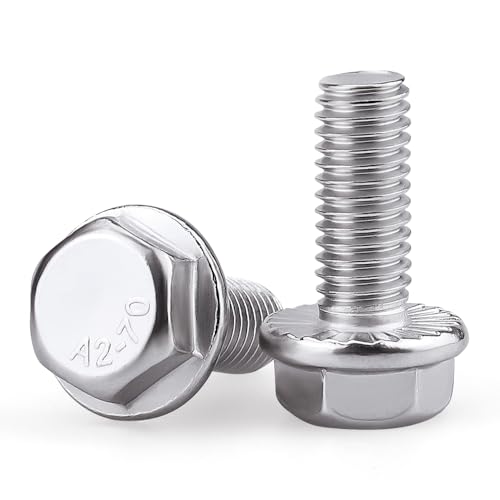 Image of 3 /8-16 x 1 Flanged Hex Head Bolts Screws, 304 Stainless Steel 18-8, Full Thread, Coarse Thread, 10 PCS