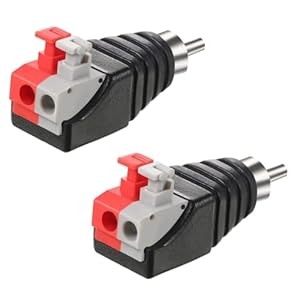 RCA to Speaker Wire Adapters 2 Pack - Spring Press Balun Phono Plug Connectors for CCTV, Home Audio & Subwoofer | Gold Plated RCA Male to AV Screw Terminal Adapter | Premium Audio Video Conversion