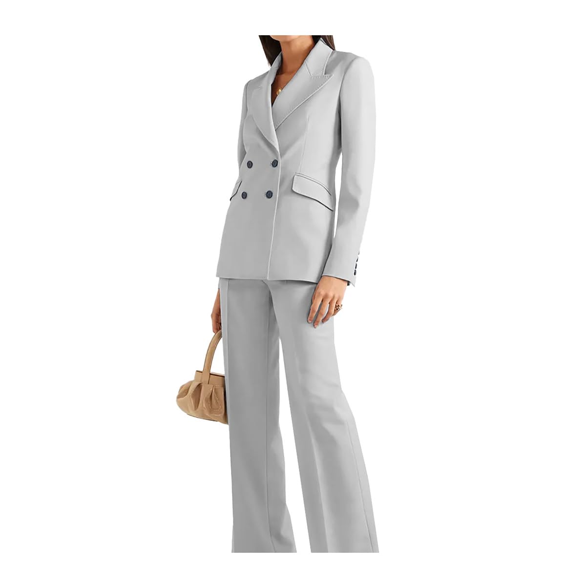 Womens 2 Piece Suit Pants Set Business Casual Double Breasted Blazer and Long Pant Suits with Pockets Outfits