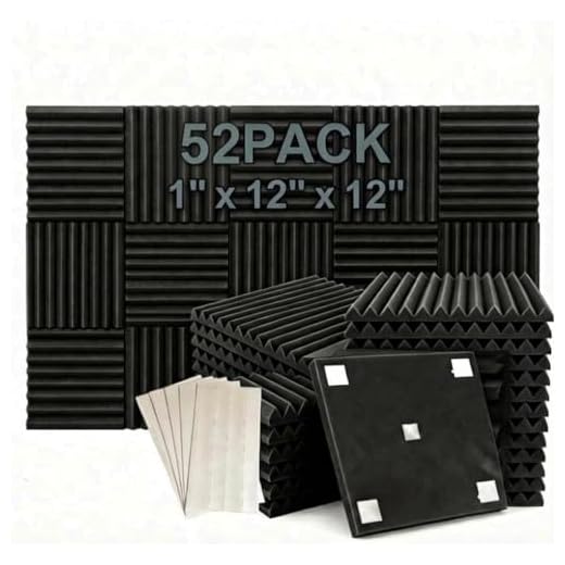 52 Pack 12"X 12"X1" Acoustic Panels Studio Soundproofing Foam Wedge Tiles, (52BLACK)