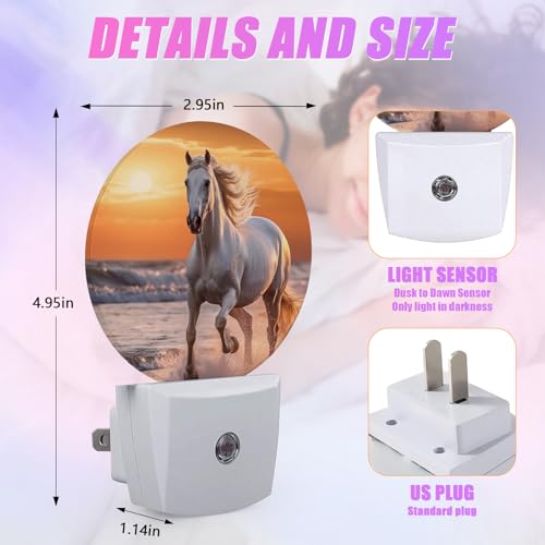 Image of Running Horse Night Light Sunset Night Lights LED Lamp Round Plug into Wall Nightlight with Dusk to Dawn Sensor Home Hallway Stairway Kitchen Decor