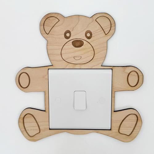 Luck and Luck Personalised Teddy Bear Light Switch Surround – Wooden Nursery Light Cover – Cute Baby Room Décor – Children’s Bedroom Wall Plate – New Baby Gift
