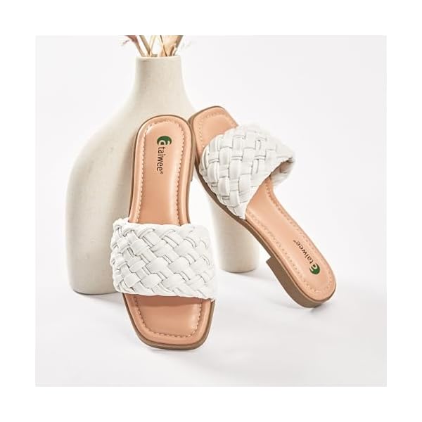 Ataiwee Women's Flat Slide Sandals - Fashionable Braided Elegant Cross Strap Flat Summer Sandals.