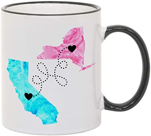 Custom Quote Long Distance State Mug, Hearts over Cities, 11oz or 15oz