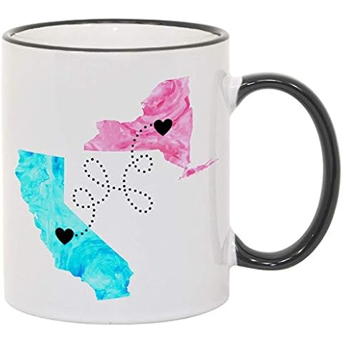 Custom Quote Long Distance State Mug, Hearts over Cities, 11oz or 15oz Cover