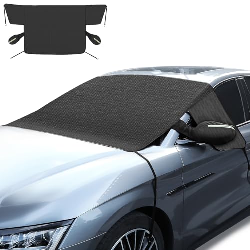 Image of 4-Layer Windshield Snow Cover,Heavy Duty Ultra Thick Protective Windscreen Cover, Car Windshield Cover for Ice, UV, Frost Wiper & Mirror Protector, for All Years Summer /Winter