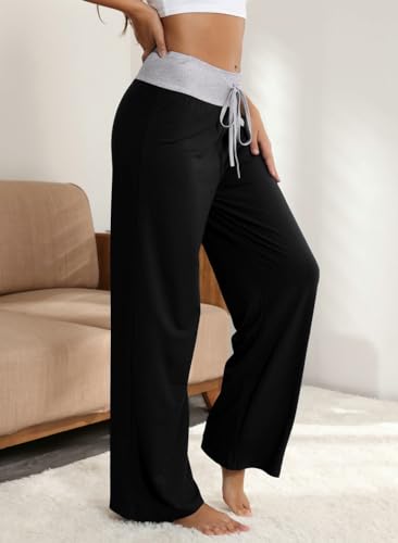 Elsofer Women's Pajama Lounge Pants Floral Print Comfy Casual Stretch Palazzo Drawstring Pj Bottoms Wide Leg Pants3