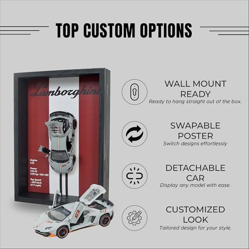 Image of CodersParadise Lamborghini Huracan Nardo Grey 3D Car Frame Wall Art-1:32 Die-Cast Metal Model with Wooden Display Frame| Detachable Miniature, Interchangeable Posters, Pull-Back Action & Opening Doors