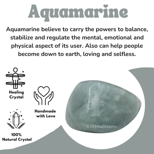 Image of Certified Aquamarine Crystal Healing Tumbled Stone, Natural Polished Crystals for DIY Crafts, Manifestation, Meditation, Pooja Feng Shui and Reiki Healing (30 Grams)