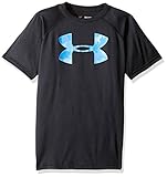 Under Armour Boys' Tech Big Logo Short Sleeve T-Shirt, Black/Carolina Blue, Youth Medium