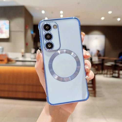 Coque Samsung S23 Plus magnétique silicone bleu pour charger sans fil partout