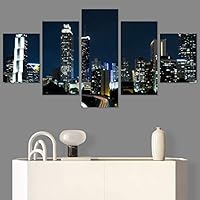SIGNWIN 5 Panel Canvas Wall Art City Illuminations for Home Decorations Ready to Hang - 60