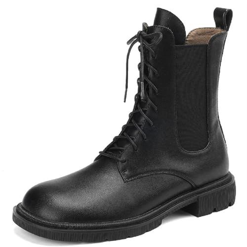 Loafers For Women Stylish Women's Ankle Boots Lace-Up Genuine Leather Low Heels Casual Shoes for Autumn Winter Motorcycle Riding