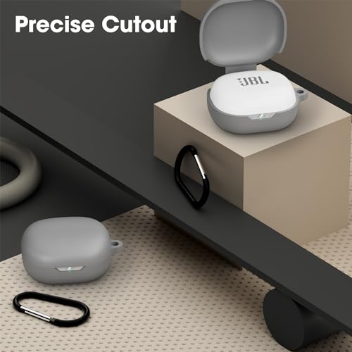 Image of Sounce Earphone Case Cover Compatible for JBL Wave Flex, Soft Silicone Skin Case Cover Shock-Absorbing Protective Case with Keychain [Front LED Visible] - Grey