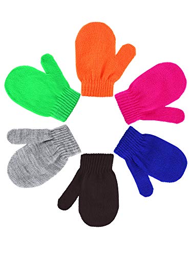 Boao 6 Pairs Toddler Mittens Kids Winter Knit Gloves Stretch Mittens for kids Toddler Boys Girls4