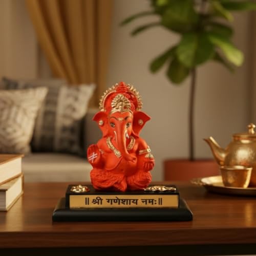 Image of Divine Hindu Ganpati Resin Idol for Car Dashboard & Home Decor | Lord Ganesha Murti Showpiece | Ganesh Chaturthi Diwali Housewarming Gift | Pooja Mandir Spiritual Decor | 7cm Government Lab-Cert