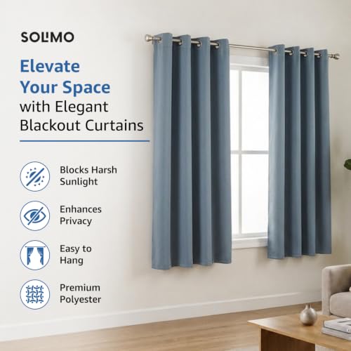 Image of Amazon Brand - Solimo Polyester 100% Blackout Plain Window Curtains|100% Blackout Window Curtains| 6 Feet |Set of 2| Plain Design |Blackout| for Living Room Kids Room and Bedroom | Color- Denim Blue