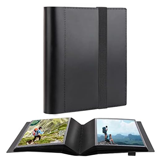 Small Photo Album 5x7 Holds 64 Photos Black Inner Page with Strong Elastic Band, 5x7 Mini Book Photo Pictures Album for Artwork, 5x7 Picture Storage, Kids Art Storage, Postcards, Drawings (Black)