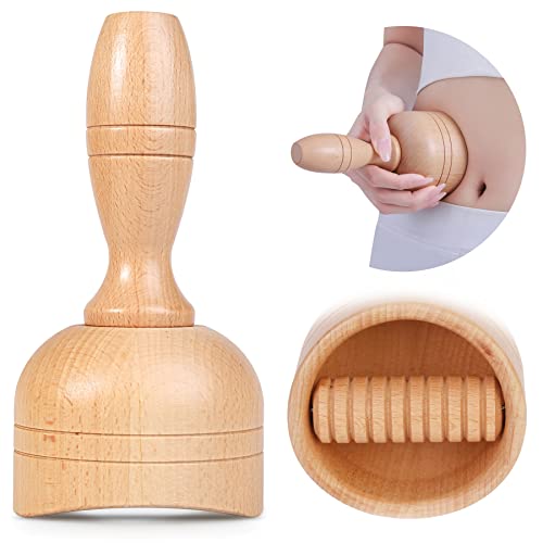 Handheld Wood Swedish Cup with Roller Wooden Therapy Massage Cups Lymphatic Drainage Massager Body Sculpting Tool for Maderoterapia Colombiana, Anti-Cellulite,Muscle Pain Relief-1 Piece
