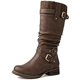 Picture of GLOBALWIN Women's Brown Motorcycle Boots Mid Calf Boots Low Heels Fall Winter Fashion Boots For Women 9M