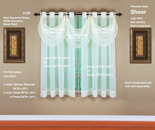 Image of Today's Curtain, Emelia Grommet Sheer Panel 63 inch Ecru, 59 inch W x 63 inch L