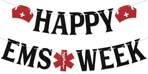 Happy EMS Week Banner - We Love Our EMS Team, EMT/Medic/Paramedic Banner, Emergency Medical Services Week Decorations Black Red